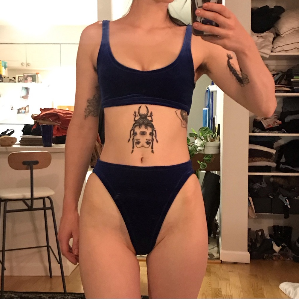 Blue velvet high waisted swim suit!